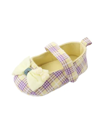 Pantofi  In Carouri Cu Fundita Galbena, Textil, Fete, Multicolor, Multicolor