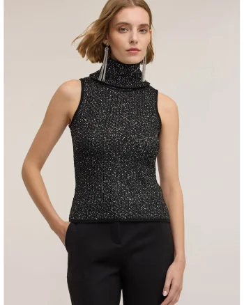 Pulover slim-fit cu guler inalt, Gri antracit/Argintiu