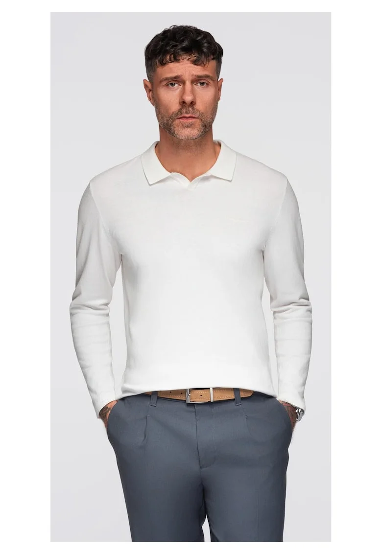 Bluza polo cu broderie pe piept  OM-POLS-0140, Alb