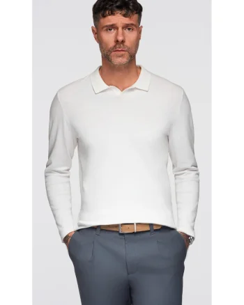 Bluza polo cu broderie pe piept  OM-POLS-0140, Alb