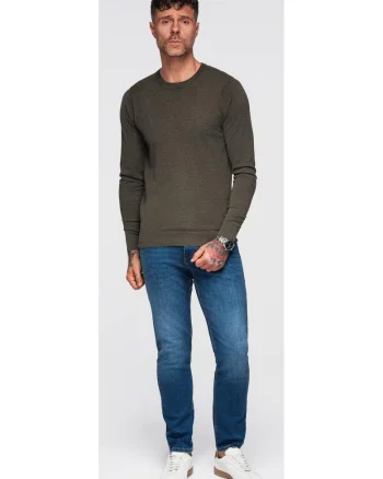 Pulover clasic din viscoza BASIC cu decolteu rotund  OM-SWBS-0106, Kaki