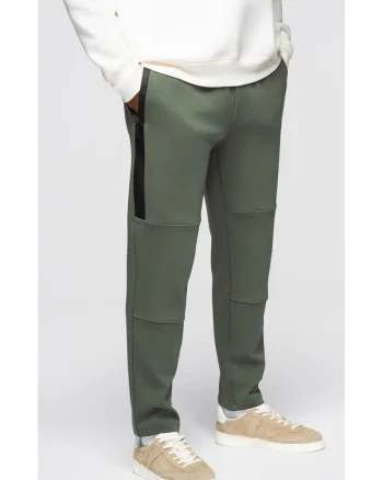 Pantaloni de trening cu picior drept si detalii elastice  OM-PASK-0281, Verde