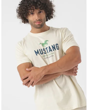 Tricou cu imprimeu logo, Verde aquamarin/Bej deschis/Bleumarin