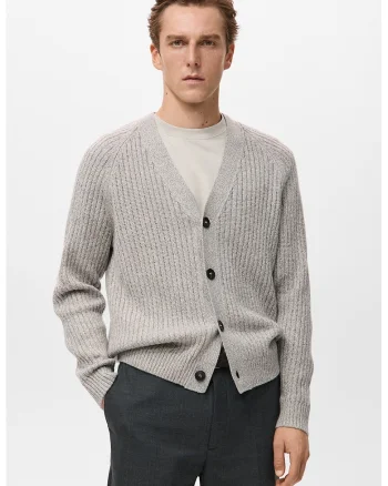 Cardigan striat din amestec de lana cu maneci raglan, Maro taupe deschis