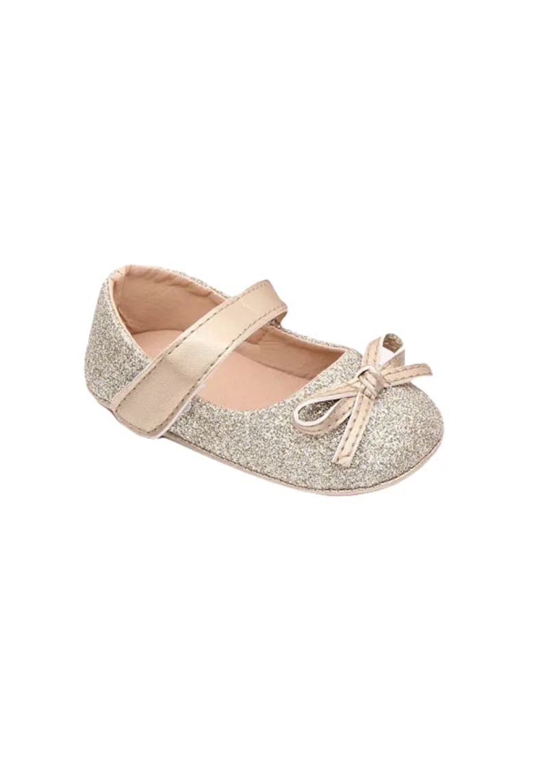 Pantofiori  Cu Sclipici Si Fundita, Elegant, Fete, Auriu