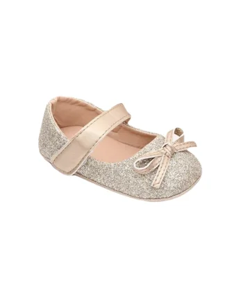 Pantofiori  Cu Sclipici Si Fundita, Elegant, Fete, Auriu
