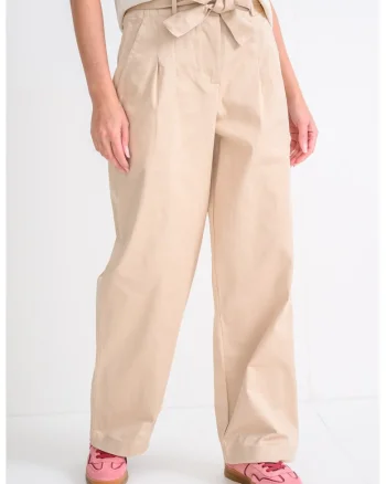 Pantaloni lejeri cu snur de ajustare asortat, Bej