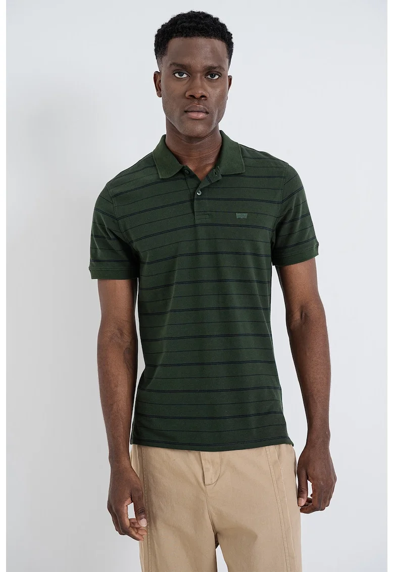 Tricou polo slim fit Housemark, Negru/Verde inchis