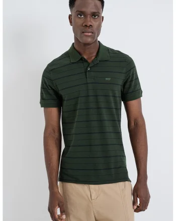 Tricou polo slim fit Housemark, Negru/Verde inchis