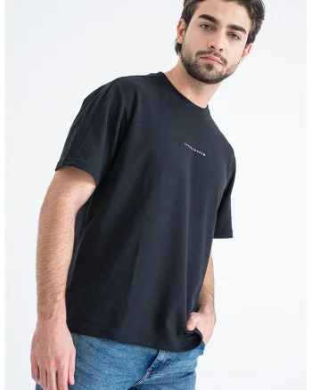 Tricou din amestec de bumbac cu imprimeu pe partea din spate, Negru/Gri