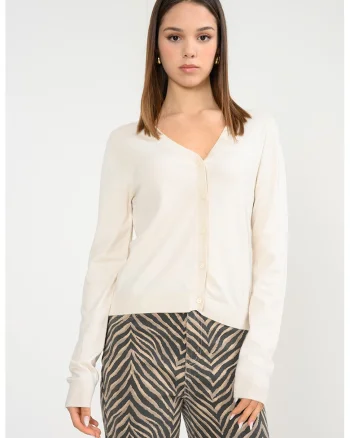 Cardigan tricotat cu nasturi, Alb fildes
