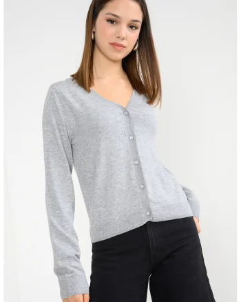 Cardigan tricotat cu nasturi, Gri deschis melange