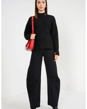 Pulover lejer cu inimi brodate, Rosu/Negru