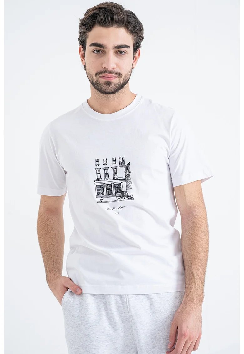 Tricou din bumbac organic cu imprimeu pe piept Blabreeze, Negru/Alb optic