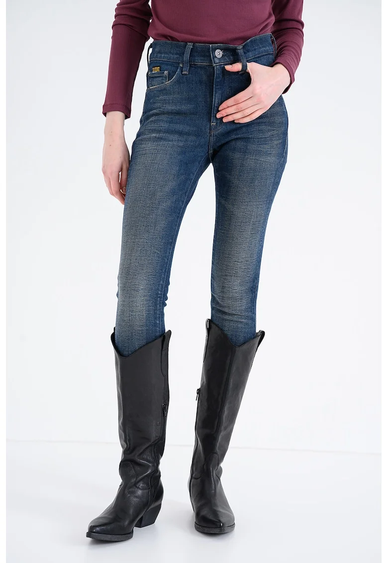 Blugi skinny cu design 5 buzunare 3301, Albastru melange
