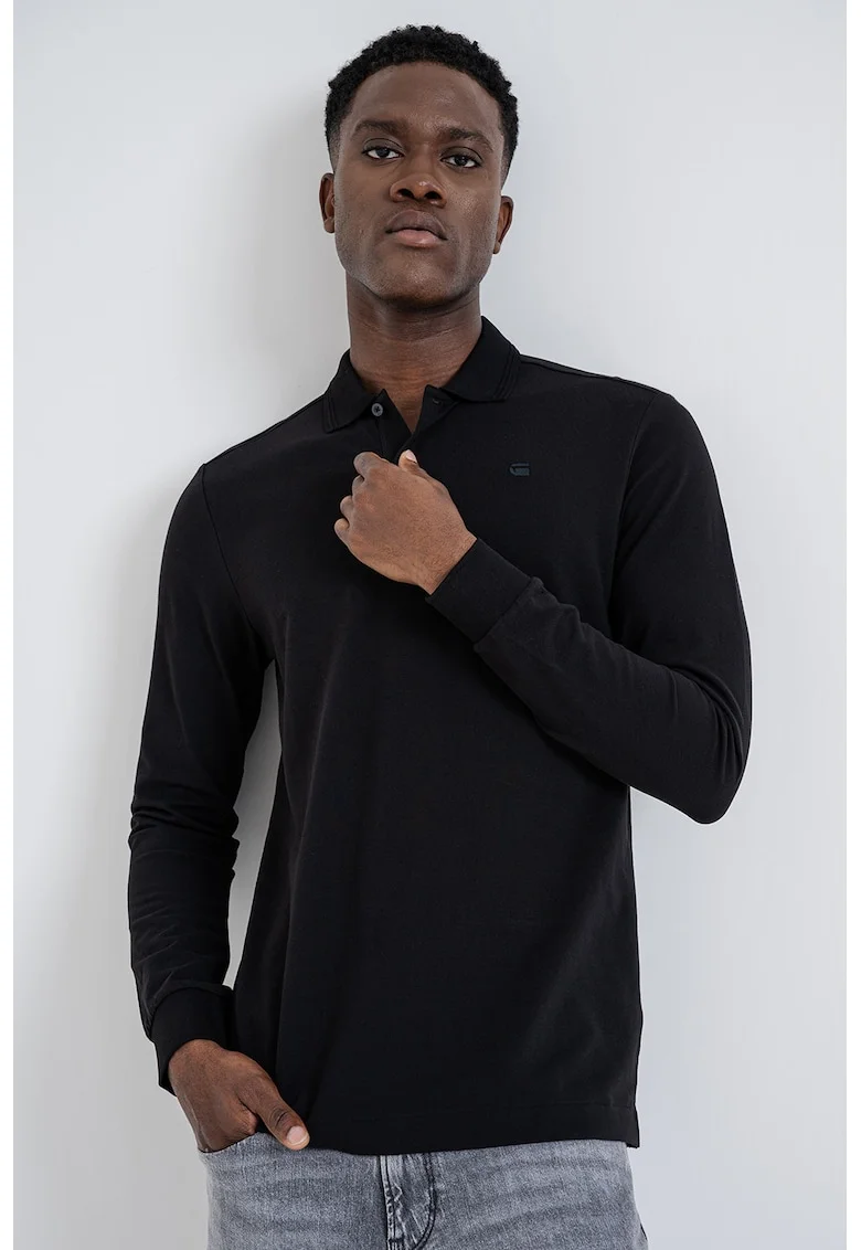Bluza polo din amestec de bumbac organic Dunda, Negru