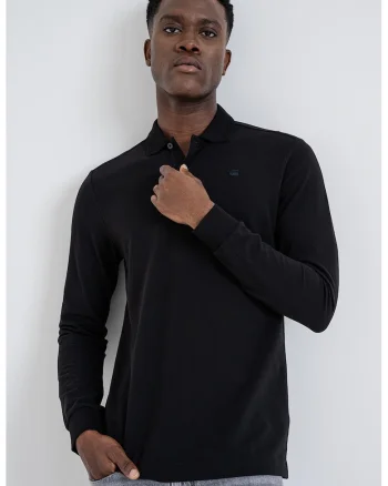 Bluza polo din amestec de bumbac organic Dunda, Negru