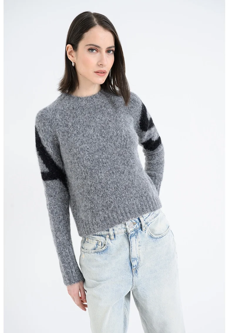 Pulover din amestec de lana alpaca Sylvie, Negru/Gri melange