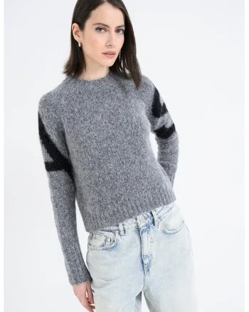 Pulover din amestec de lana alpaca Sylvie, Negru/Gri melange