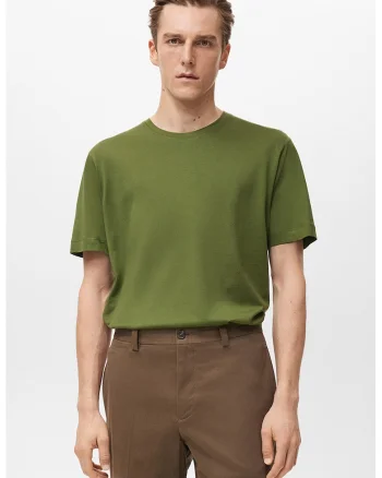 Tricou din bumbac cu decolteu la baza gatului, Verde masliniu