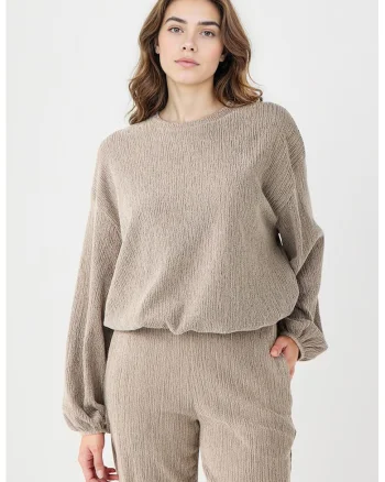 Bluza de trening texturata cu maneci cazute, Bej melange