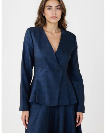 Sacou cu peplum si nasture, Bleumarin