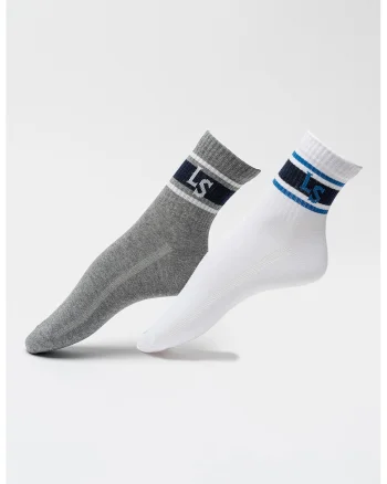Set de sosete scurte unisex - 2 perechi, Alb/Gri melange