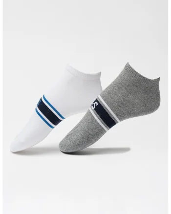 Set de sosete unisex pana la glezna - 2 perechi, Alb/Gri melange