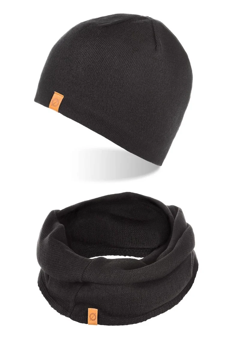 Set caciula si fular barbati, Brodrene, Fleece, Dimensiune universala, Negru