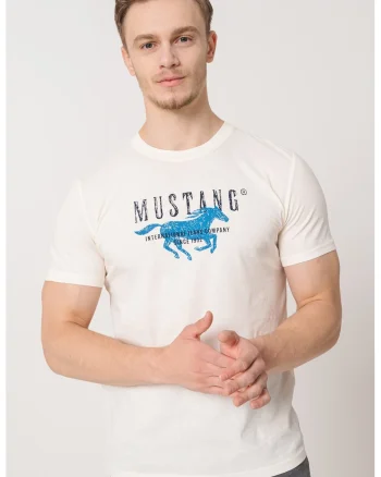 Tricou de bumbac cu imprimeu logo, Alb murdar/Albastru