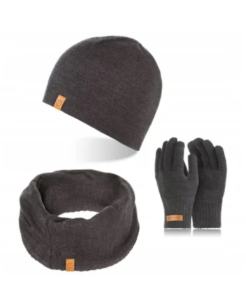 Set caciula cu manusi si fular Brodrene, Acril, Universal, Gri inchis