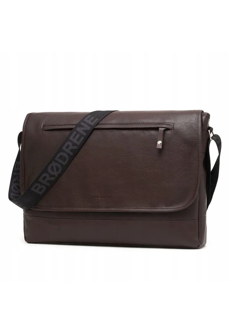 Geanta barbati Brodrene, Piele ecologica, 29x40x7 cm, Maro