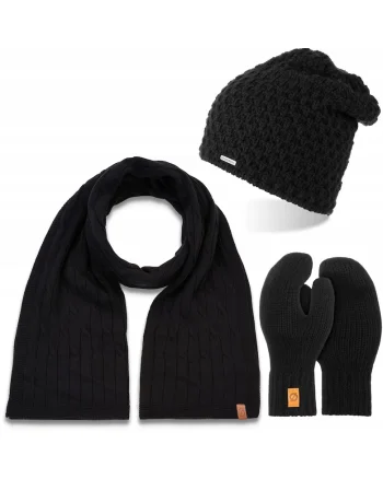 Set caciula, fular si manusi dama, Brodrene, Acril, Dimensiune universala, Negru