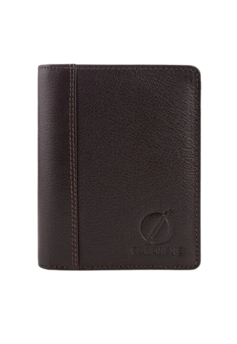 Portofel din piele naturala, Brodrene, G-06L, pentru barbati, 10 x 13 x 2 cm, Maro inchis