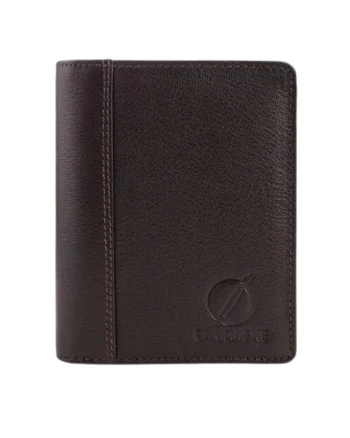 Portofel din piele naturala, Brodrene, G-06L, pentru barbati, 10 x 13 x 2 cm, Maro inchis