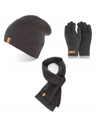 Set caciula cu manusi si fular Brodrene, Acril, Universal, Gri inchis