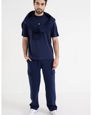 Tricou cu decolteu la baza gatului si logo, Albastru indigo