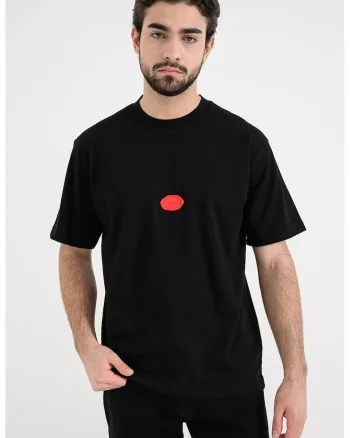 Tricou de bumbac cu logo stampila, Negru