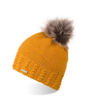 Caciula cu ciucure dama, Brodrene, Lana, 55-58 cm, Galben