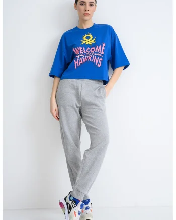 Tricou lejer de bumbac cu imprimeu text, Albastru royal