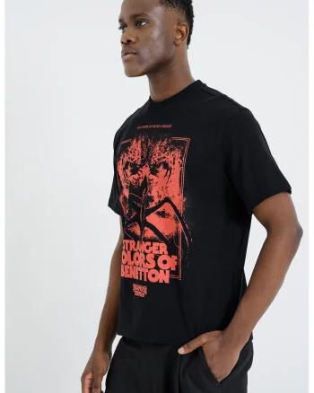 Tricou lejer cu imprimeu text frontal, Negru/Coral