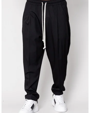 Pantalon lung larg cu snur Black 19374, Negru