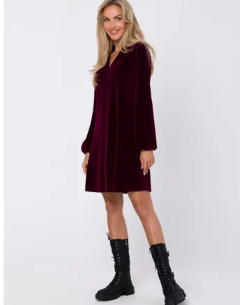 Rochie din velur cu decolteu in V,