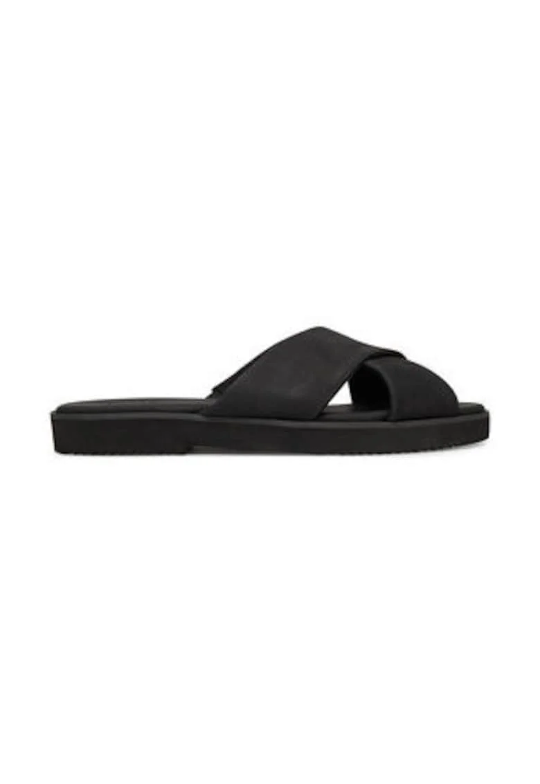 Slapi dama,  piele naturala, negru,