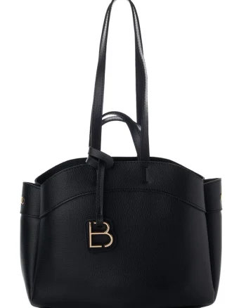 Geanta tote din piele ecologica cu barete multiple, Negru, 23 x 35 x 15 cm