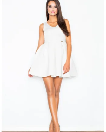 Rochie evazata  M344, alb, poliester, maneci scurte, Alb