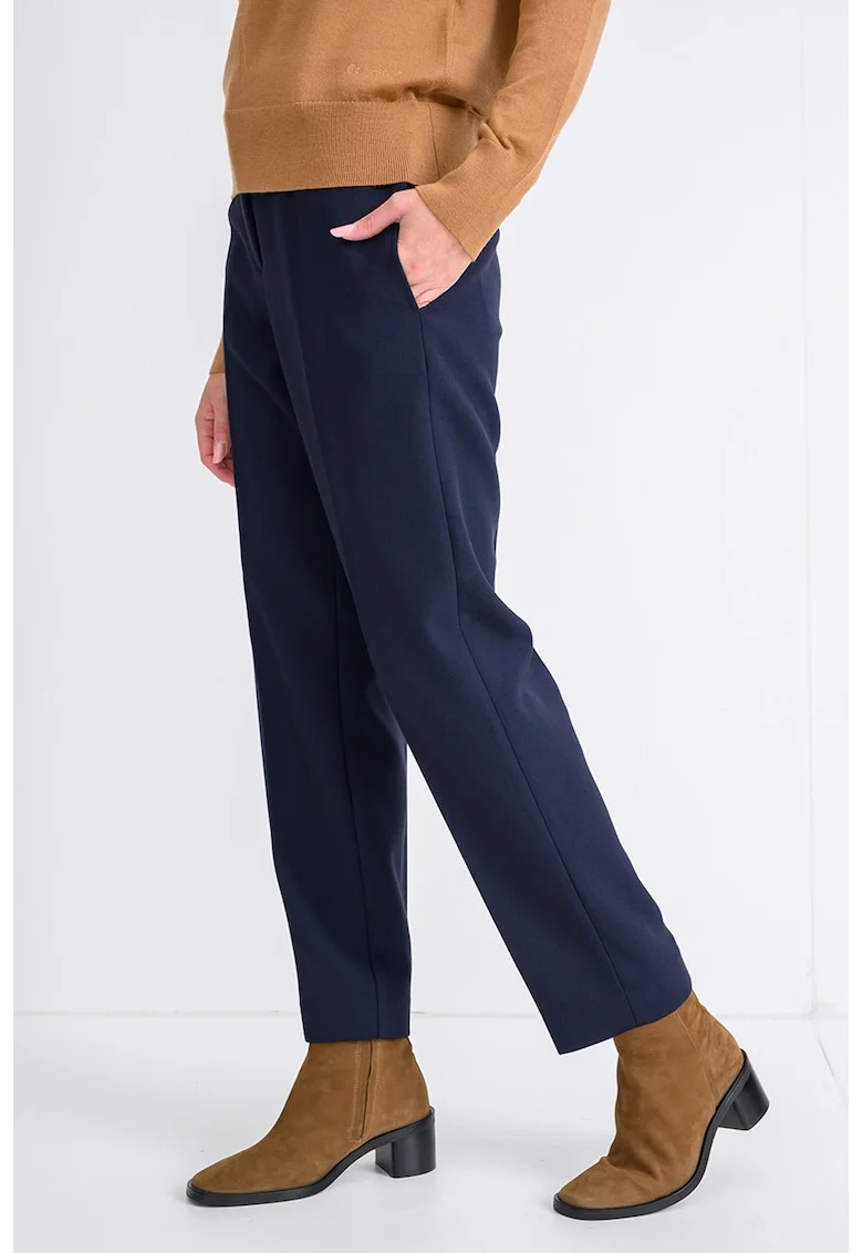 Pantaloni cu croiala dreapta si talie medie, Bleumarin