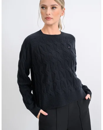 Pulover din lana cu design torsade, Negru