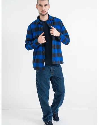 Camasa relaxed-fit din flanel cu model in carouri, Negru/Albastru