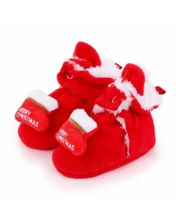 Botosi De Casa  Plusati, Model Merry Christmas, Casual, Textil, Fete, Baieti, Rosu, 3-6 luni,